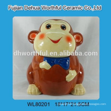 Elegant ceramic storage tank with monkey design